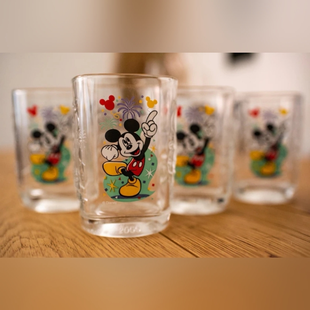 Collectible Mickey Mouse Walt Disney World McDonald's Anniversary Glasses (x4)